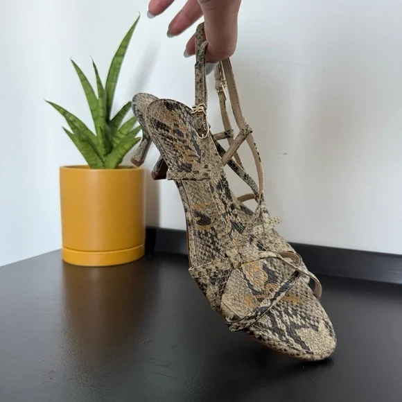 Sam Edelman snake animal print leather Judy strappy kitten heel sandals - size 7 - Picture 3 of 7